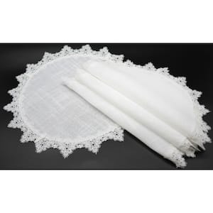 16 in. White Victorian Lace Trim Round Placemats (Set of 4)