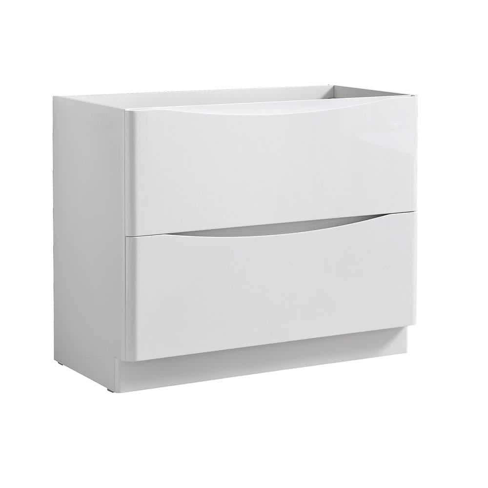 Glossy White 40" Wall-Mount Modern Solid Wood Bathroom Vanity
