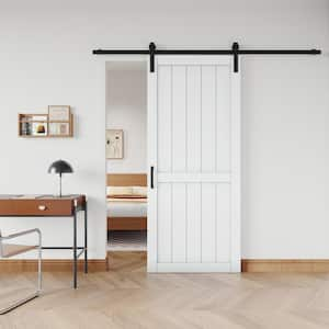 36 in. x 84 in. White Paneled H Style White Primed MDF Sliding Barn Door with Hardware Kit and Soft Close