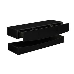 55 in. Black Modern Entertainment TV Stand with LED Lights, TV and Media Furniture Console