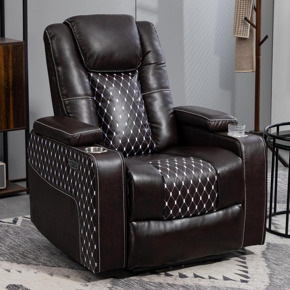 Wine Red Power Zero Gravity Recliner Theater Seating with USB port, Cup Hol