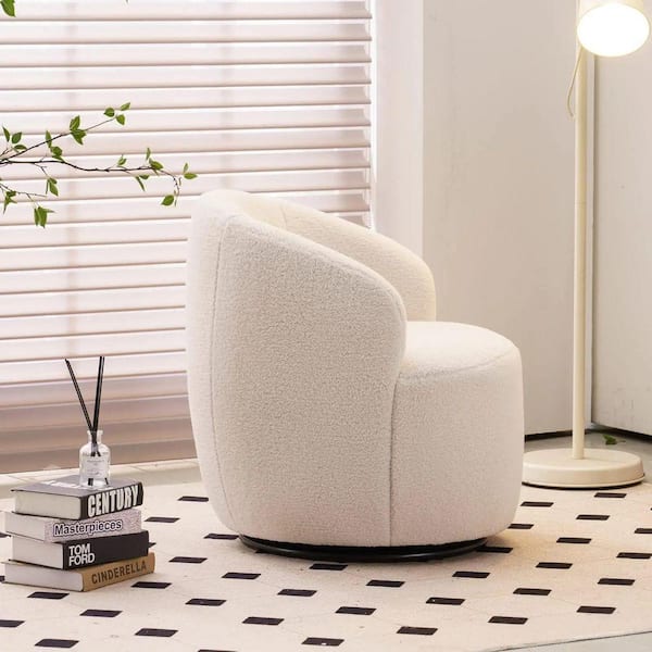 ホワイトファブリックアームチェア Ivory Fabric Arm Chair with Swivel (Set of 1) AM905C-55 - The Home