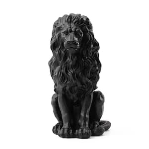 20.75 in. H MGO Black Sitting Lion Garden Statue