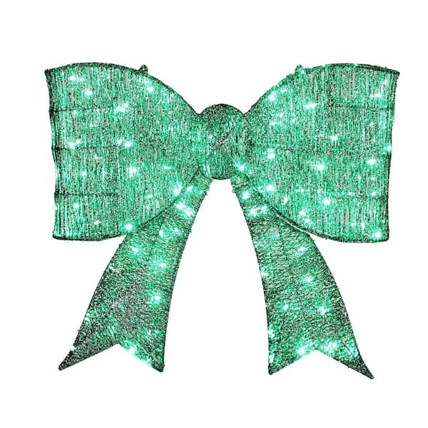 25 in. Green Pre-lit Outdoor Giant Bowknot Christmas Decoration