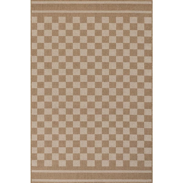 Layali Modern Checkered Ivory 4 ft. x 6 ft. Outdoor Area Rug