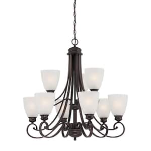 Haven 9-Light Espresso Chandelier With Etched Glass Shades