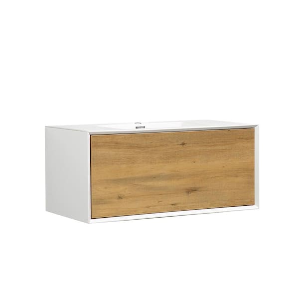 FORCLOVER 24.9 in. W x 18.9 in. D x 15.7 in. H Bath Vanity in Brown with White Artificial Stone Top