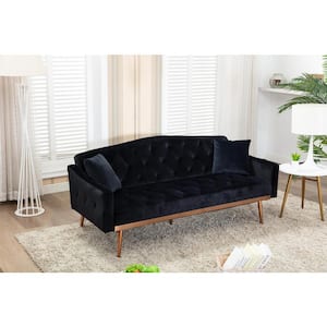 70 in. Black Velvet 2-Seater Loveseat Sofa with Stainless Feet