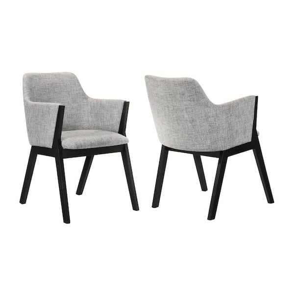 Armen Living Renzo Light Gray Fabric and Black Wood Dining Side Chairs (Set of 2)