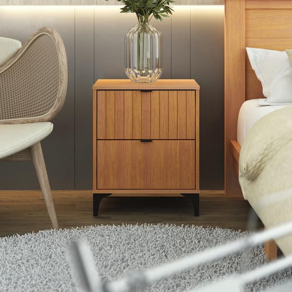 GALANO Zaffy Amber Walnut 2-Drawer Nightstand (18.9 in. W x 15.7 in. D x 23 in. H)