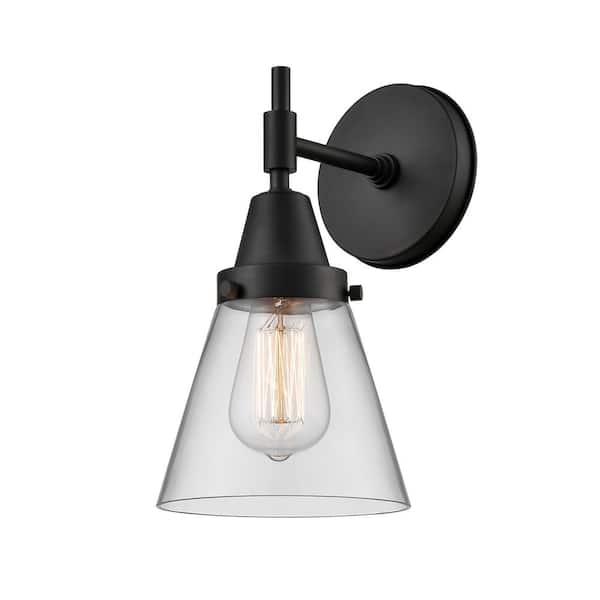 Cone 1-Light Matte Black, Clear Wall Sconce with Clear Glass Shade