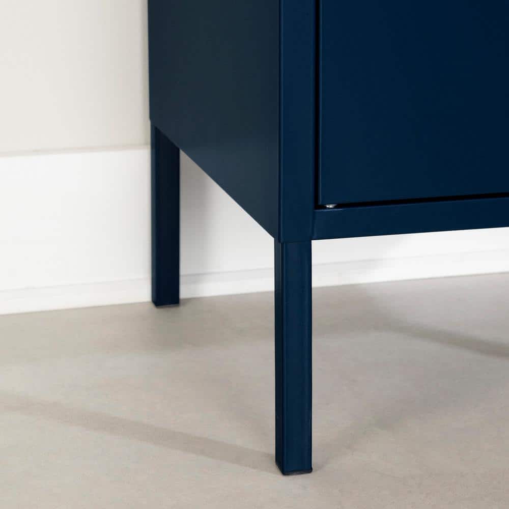 Dark Blue Metal 1-Door Nightstand with Adjustable Shelf