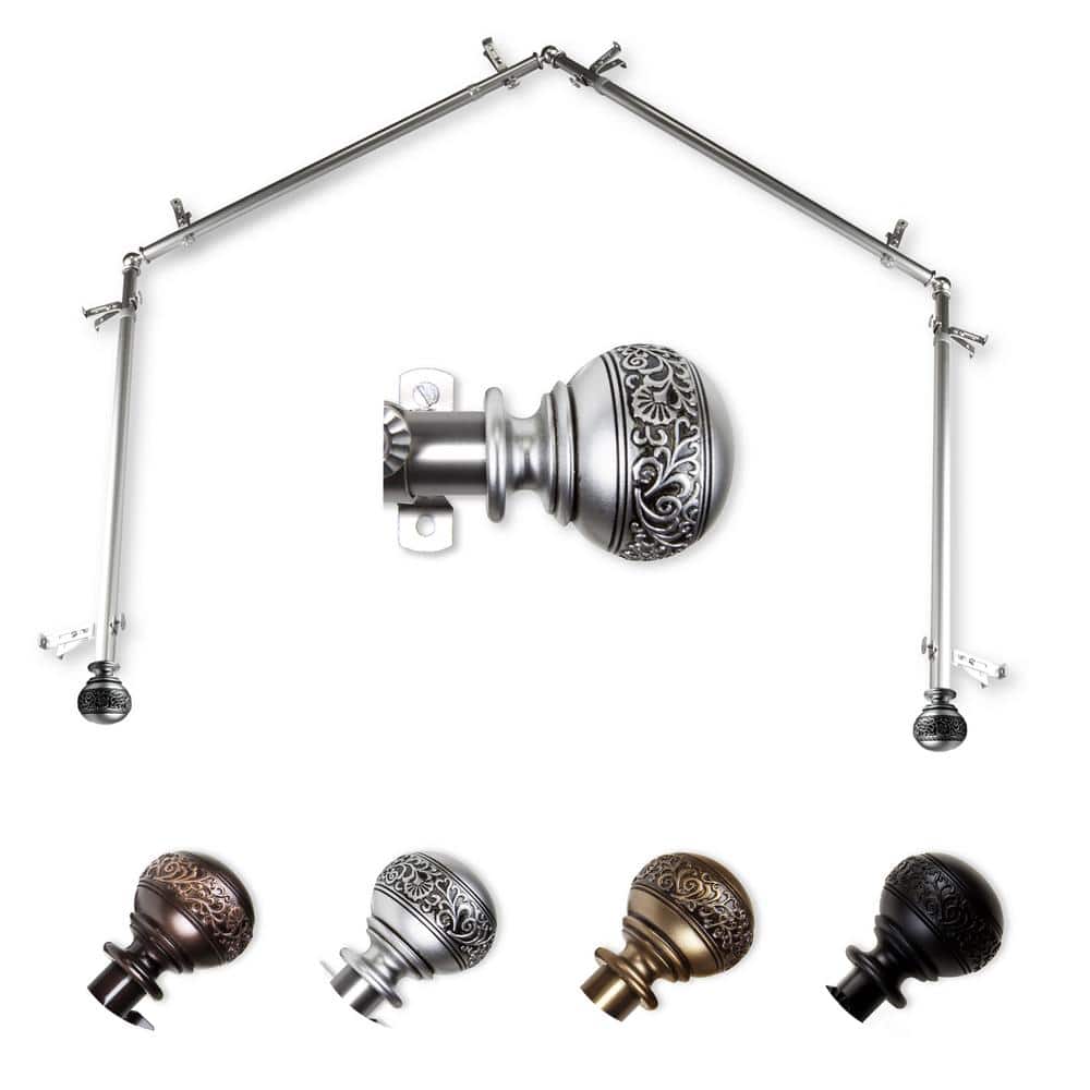 "13/16"" Dia Adjustable 4-Sided Bay Window Curtain Rod 28 to 48"" (each side) with Douglas Finials in Satin Nickel" price history on PriceWatchPro