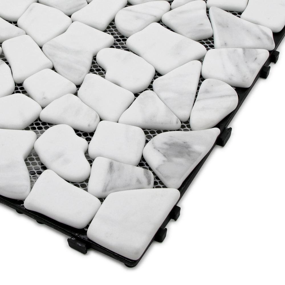 Off-White Stone and Glass Interlocking Deck Tile