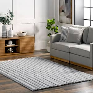 Jeni Solid Faux Rabbit Machine Washable Silver 3 ft. 9 in. x 6 ft. Area Rug