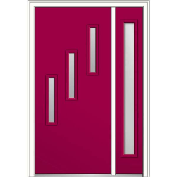 MMI Door 51 in. x 81.75 in. Davina Clear Low-E Glass Right-Hand 3-Lite Modern Painted Steel Prehung Front Door with Sidelite