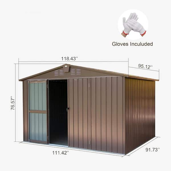 10 ft. W x 8 ft. D Metal Shed in Brown with Lockable Double Door