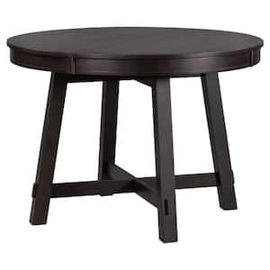 42 in. - 58 in. Round Espresso Wood Top Extendable Dining Table Farmhouse Kitchen Dining Room Table with X-Shaped Base