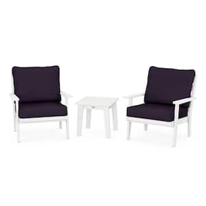 Grant Park White 3-Piece Deep Seating Set with Navy Linen Cushions