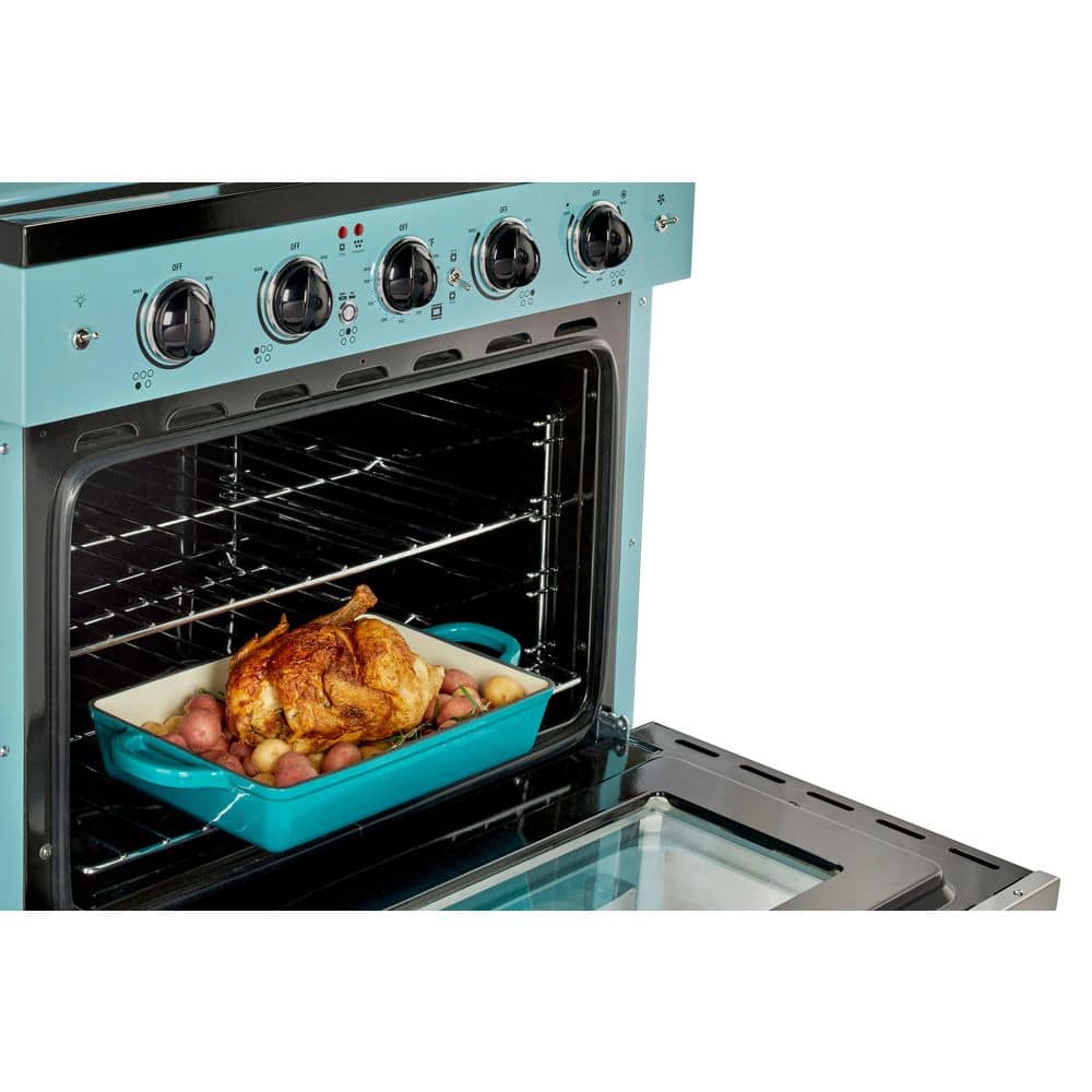 Ocean Mist Turquoise 30" Retro Freestanding Electric Range with Convection Oven