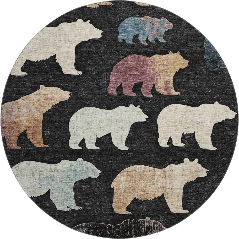 Mayfield Premium Machine Washable Abstract AMF2338 Black 8 ft. x 8 ft. Round Rug price history on PriceWatchPro