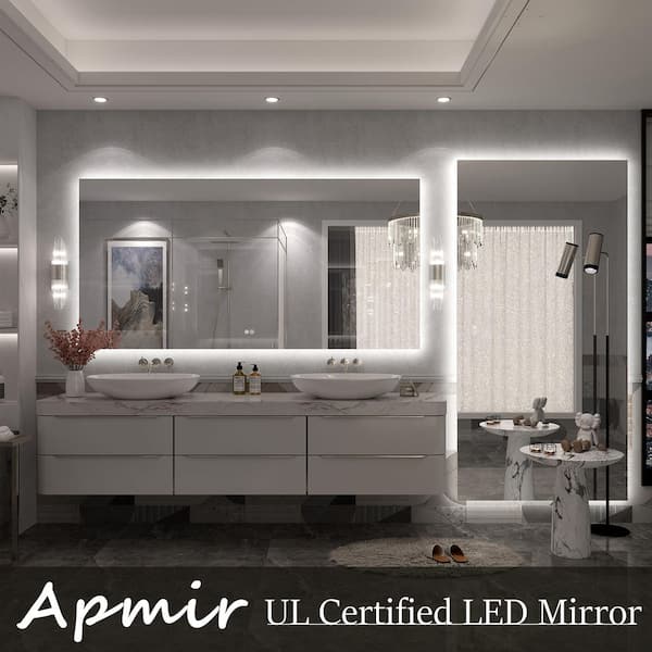 72in. W x 36in. H Rectangular Frameless UL Certified LED Backlited Anti-Fog Tempered Glass Wall Bathroom Vanity Mirror