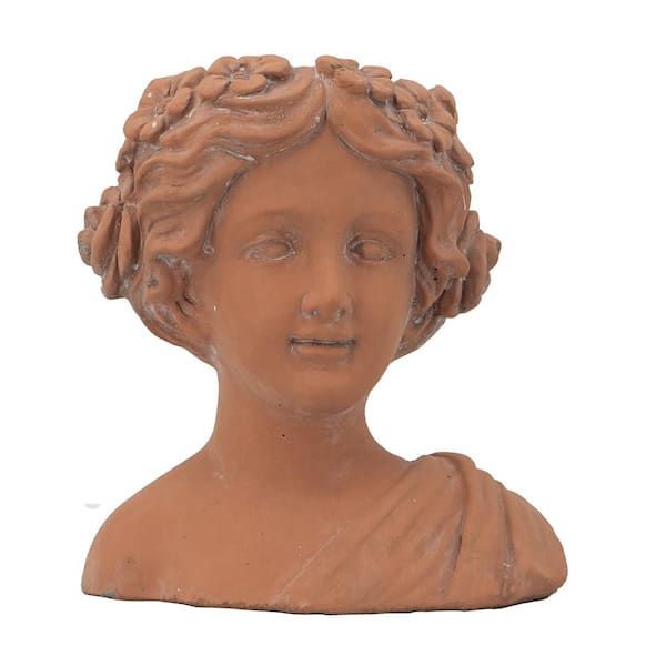9 in. x 5.5 in. x 9.5 in. 2qts. Brown Indoor/Outdoor Greek Style Cement Head Bust Planter