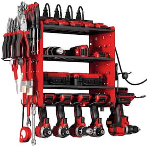 16 .6 in. Modular Power Tool, 150 lbs. Organizer Wall Mount with Charging Station, Red