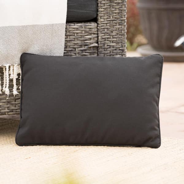 Otryad 16.5 x 9.5 in. Black Rectangular Outdoor Lumbar Pillow, Waterproof Decorative Pillow for Patio Furniture