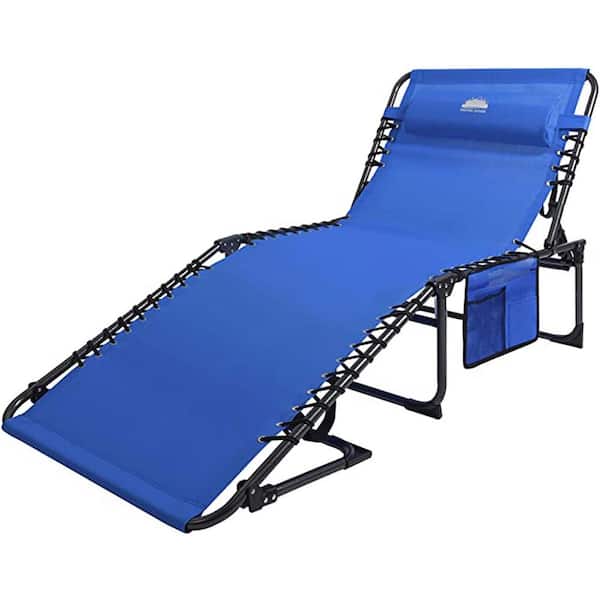 Unbranded Folding Chaise Lounge Chair Outdoor Foldable Patio Recliner with Pillow in Blue