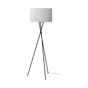 65.5 in. Black and White One 1-Way (On/Off) Standard Floor Lamp for Living Room with Cotton Empire Shade