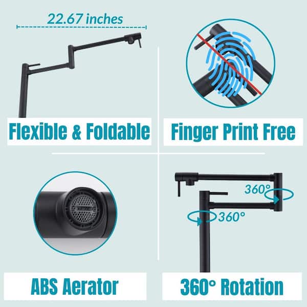 Deck Mounted Pot Filler with Lever Handle in Matte Black