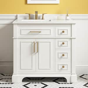 Melpark 36 in. W x 22 in. D x 34 in. H Single Sink Bath Vanity in White with White Engineered Marble Top