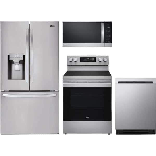 28 cu. ft. Standard Depth French Door Refrigerator with 5 Element Freestanding Electric Range & Dishwasher with 3rd Rack