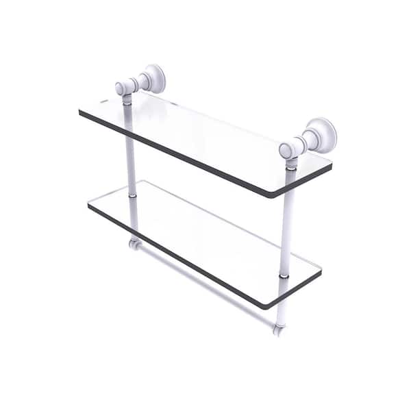Allied Brass Carolina Collection 16 in. W x 9.5 in. H x 5.54 in. D Brass Rectangular Double Glass Shelf with Towel Bar in Matte White