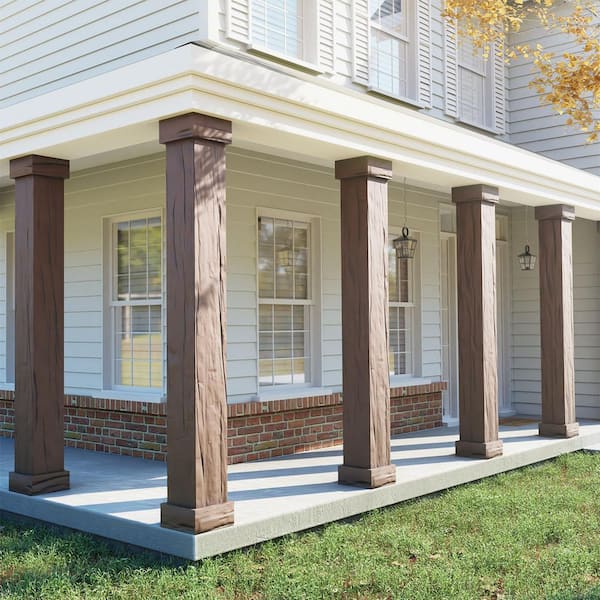 Ekena Millwork 12 In X 20 Ft River Wood Endurathane Faux Non Tapered Square Column Wrap With Standard Capital And Base Colurw12x240stuf - Decorative Porch Columns Home Depot