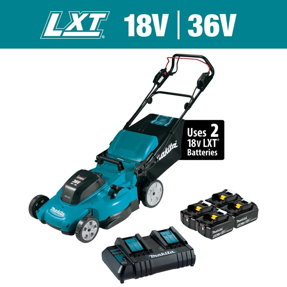 Makita 18V X2 (36V) LXT Lithium-Ion Cordless 21 in. Walk Behind Self-Propelled  Lawn Mower Kit w/4 Batteries (5.0Ah) XML11CT1 - The Home Depot