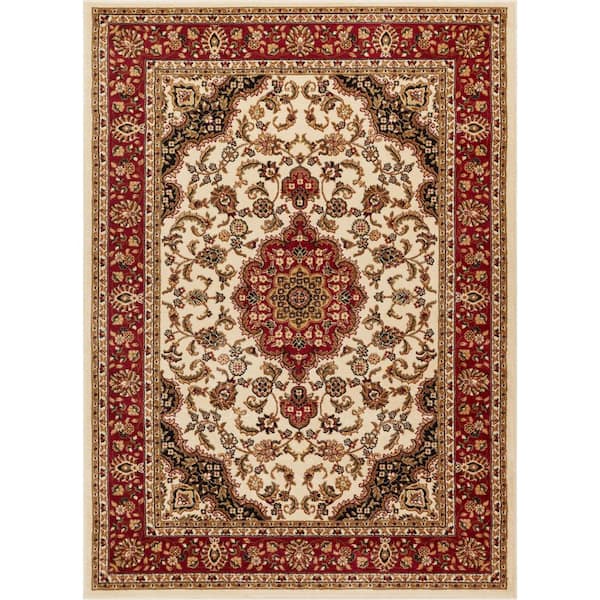 Well Woven Barclay Medallion Kashan Ivory 4 ft. x 5 ft. Traditional Area Rug