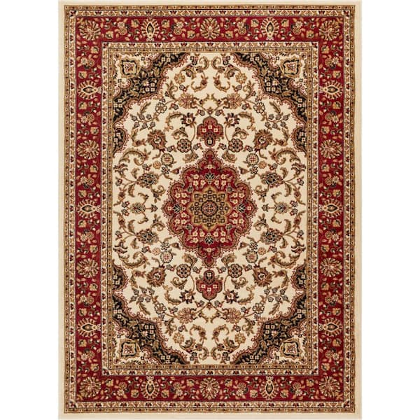 Well Woven Barclay Medallion Kashan Ivory 7 ft. x 10 ft. Traditional Area Rug