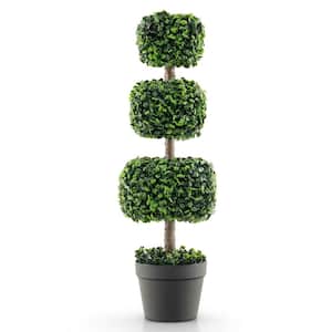 35 in. Green Artificial Boxwood Topiary Ball Tree with Cement-filled Pot, Faux Fake Tree Plant