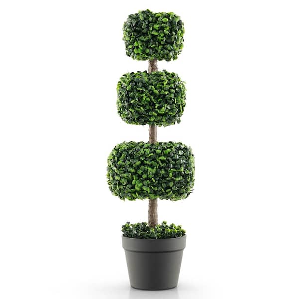 ANGELES HOME 35 in. Green Artificial Boxwood Topiary Ball Tree with Cement-filled Pot, Faux Fake Tree Plant