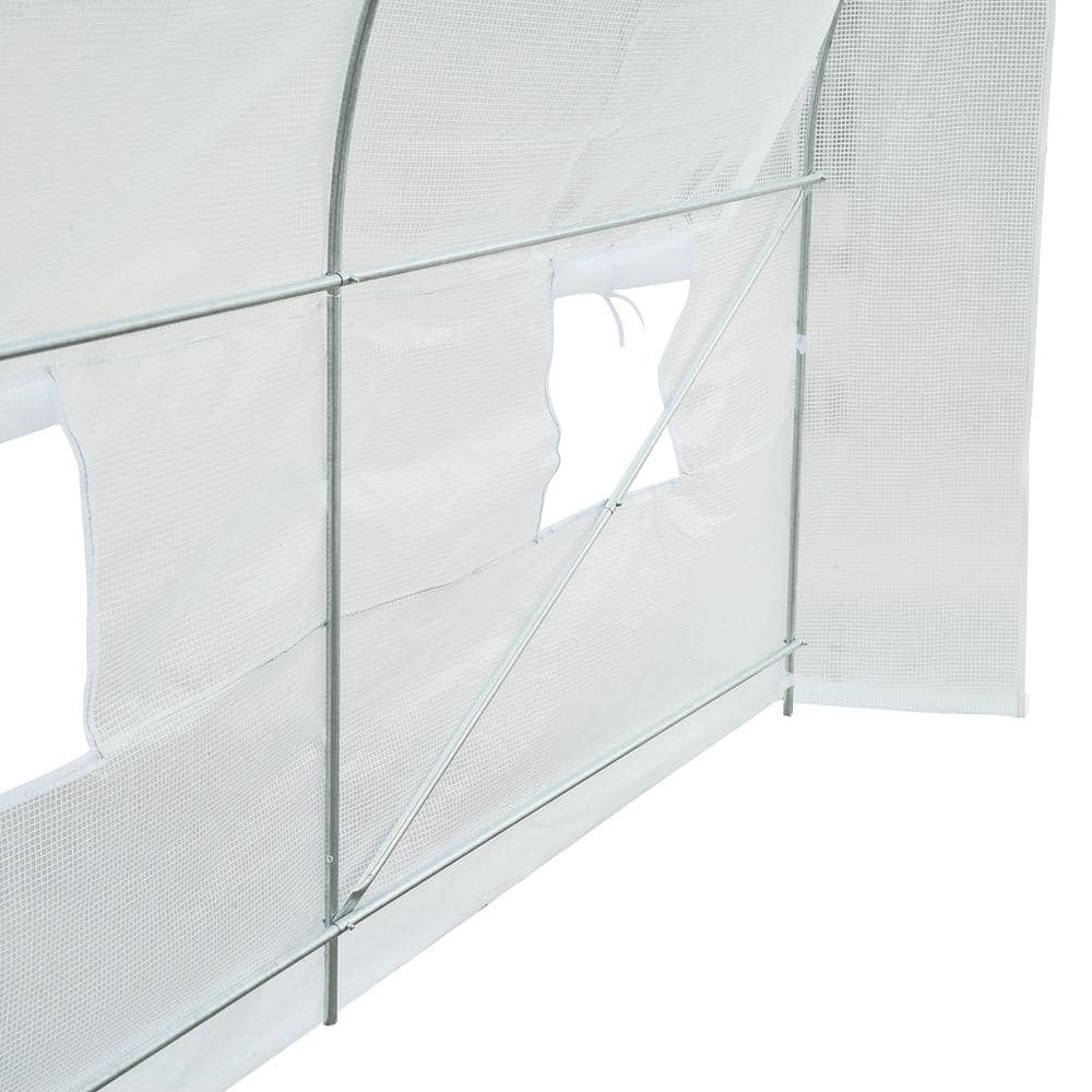 Outsunny White Steel Frame Walk-In Tunnel Greenhouse with Roll-Up Door