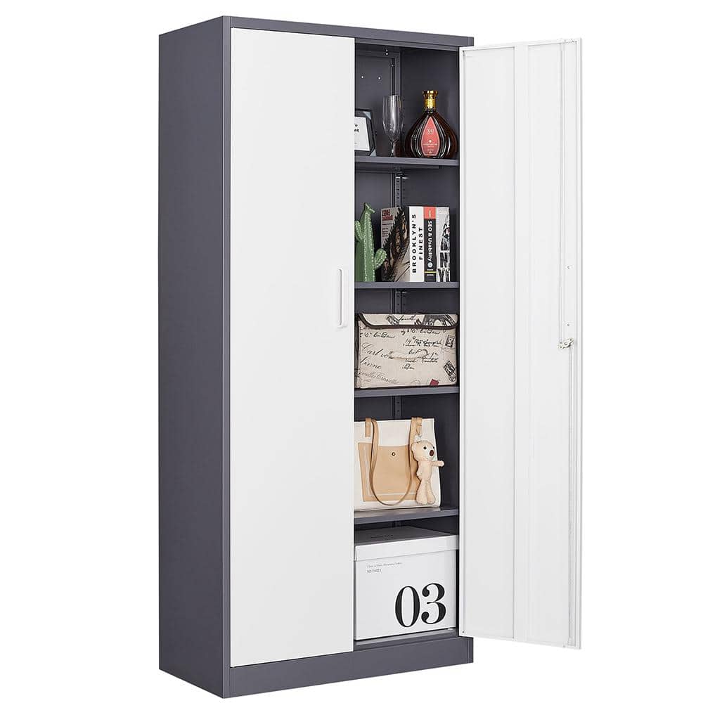 Mlezan Steel Wardrobe 72 H x 17.7D x 35.4W Combination Storage Cabinet with Clothes Rod and 4 Shelves 2 Lockable Doors, White01