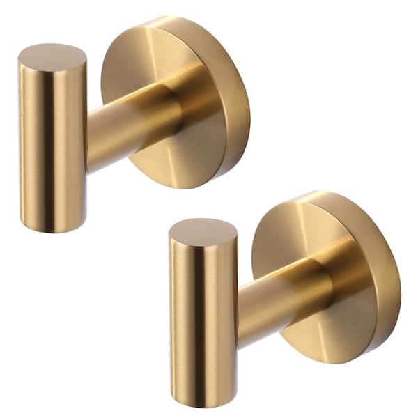 ARCORA Wall Mount Round Stainless Steel J-Hook Robe/Towel Hook in Brushed Gold (2 Pack)