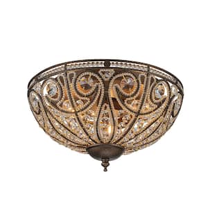 Iridescent 13 in. 3-Light Modern Flush Mount Vintage Flower Ceiling Light With Crystal Accents for Corridor