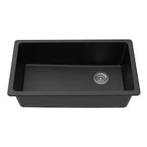 Undermount Granite Composite 0 Faucet Hole 33 in. L x 18-3/4 in. L x 9-1/2 in. Single Bowl Kitchen Sink in Black