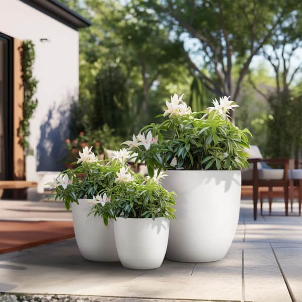 10in.,14in.,18in. Dia Crisp White Extra Large Tall Round Concrete Plant Pot/Planter for Indoor and Outdoor(Set of 3)