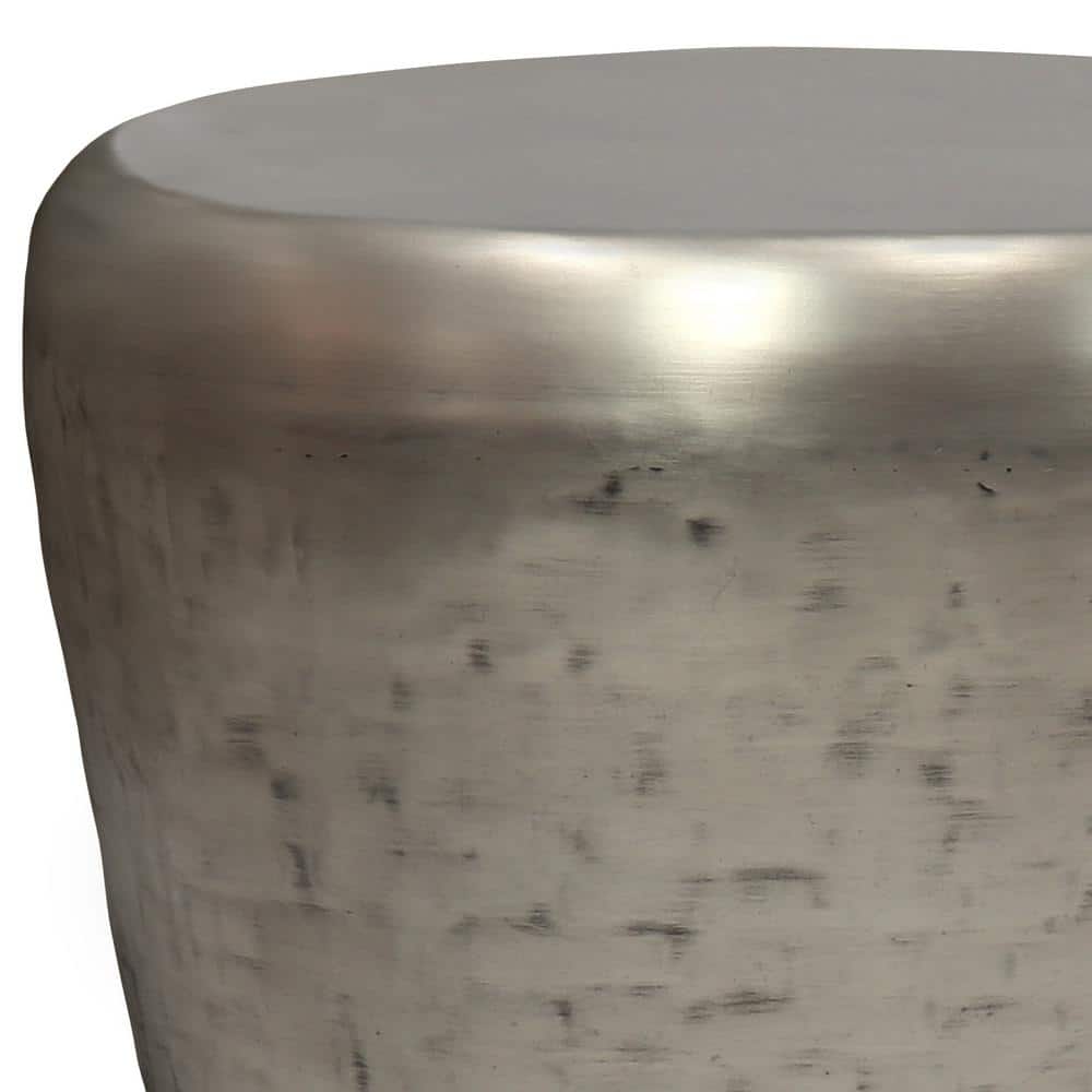 Antique Silver 20" Metal Drum Side Table