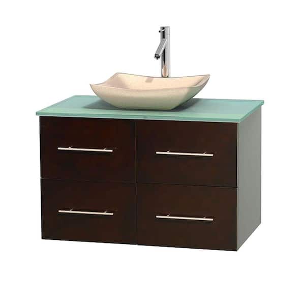 Wyndham Collection Centra 36 in. Vanity in Espresso with Glass Vanity Top in Green and Sink