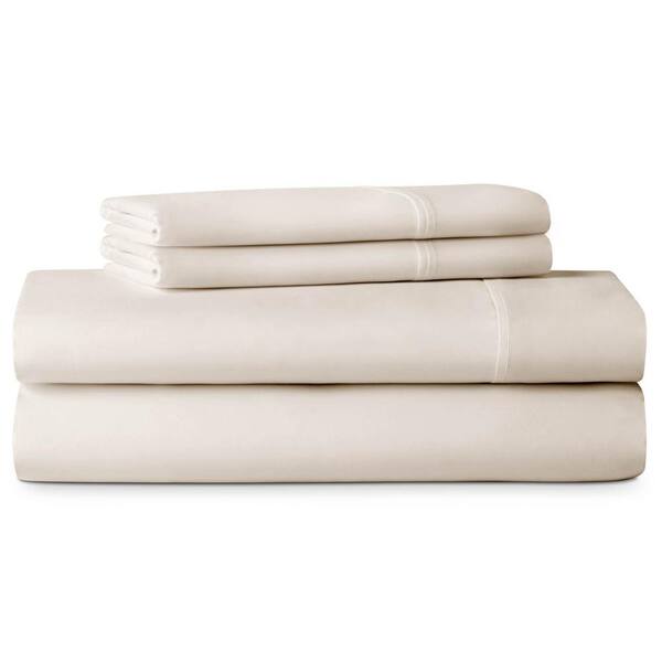 LUCID 4-Piece Ivory Solid 600 Thread Count Cotton Blend King Sheet Set
